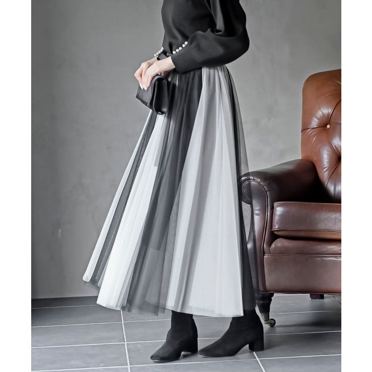 ウエストリボンチュール配色ロングスカート | rps | 詳細画像21 