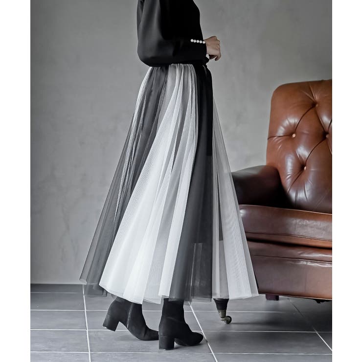 ウエストリボンチュール配色ロングスカート | rps | 詳細画像23 