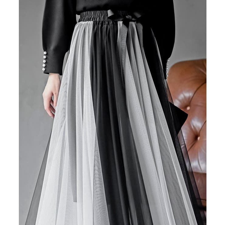 ウエストリボンチュール配色ロングスカート | rps | 詳細画像24 