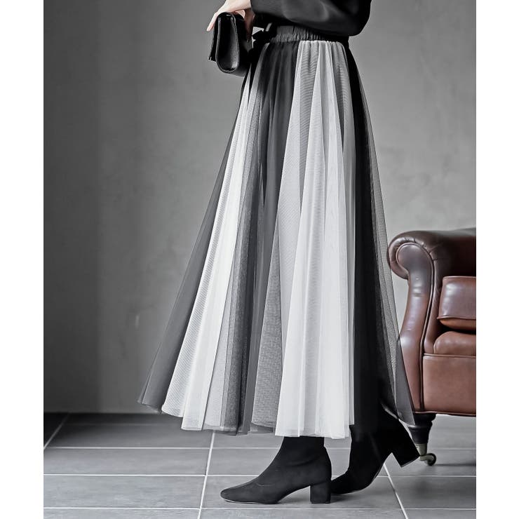 ウエストリボンチュール配色ロングスカート | rps | 詳細画像25 