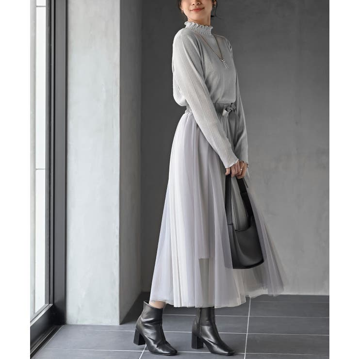 ウエストリボンチュール配色ロングスカート | rps | 詳細画像3 