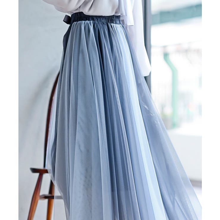 ウエストリボンチュール配色ロングスカート | rps | 詳細画像33 