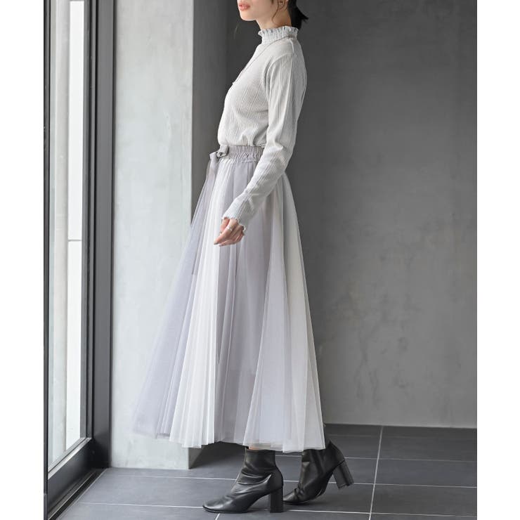 ウエストリボンチュール配色ロングスカート | rps | 詳細画像5 