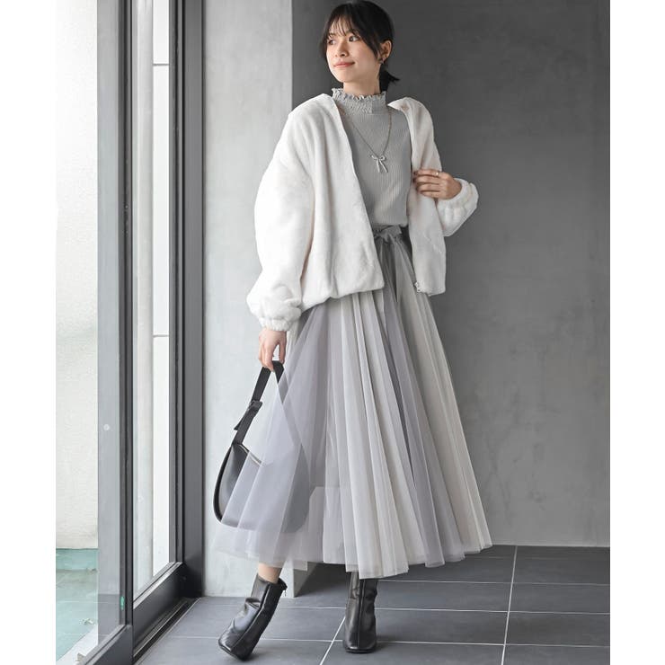 ウエストリボンチュール配色ロングスカート | rps | 詳細画像9 