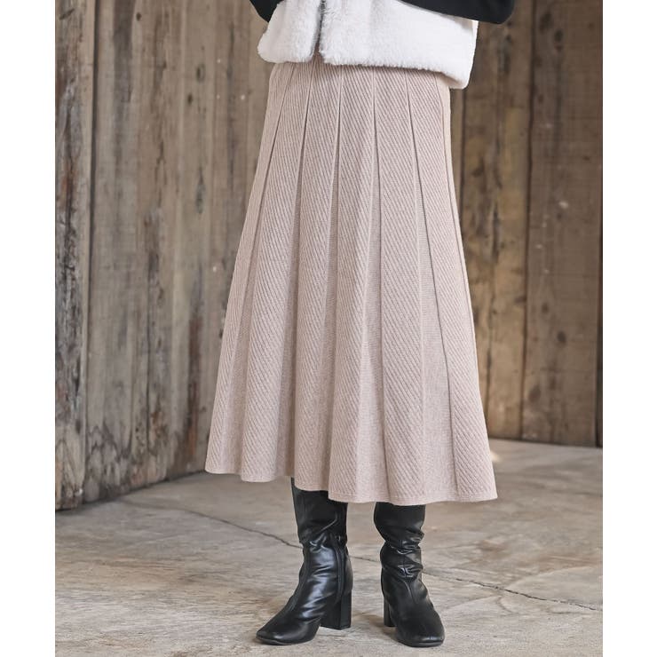 杢ベージュ | 縦柄ニットフレアースカート | rps