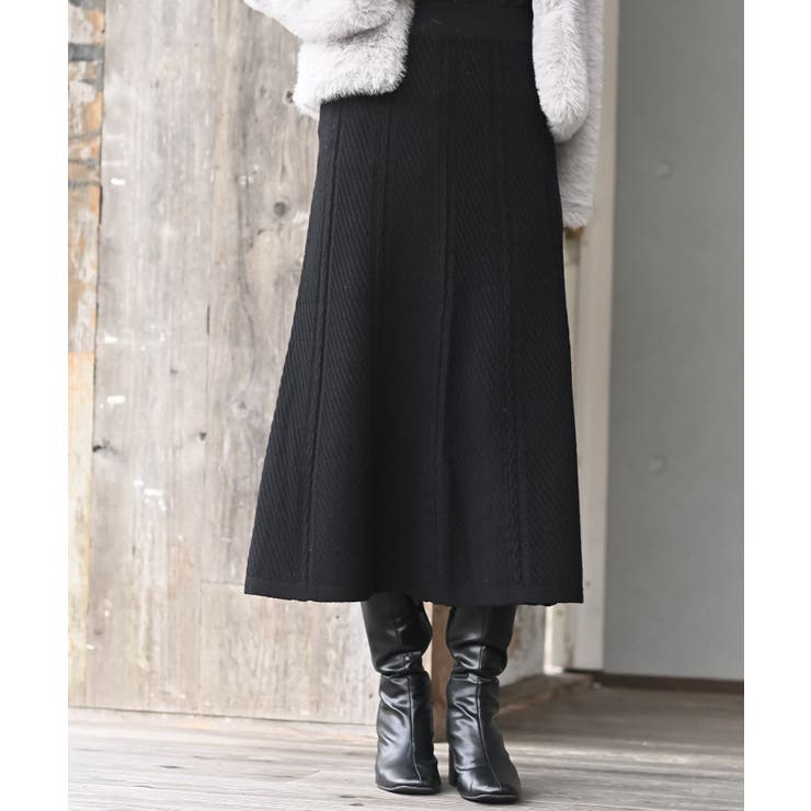 ブラック | ニット綾柄プリーツスカート | rps