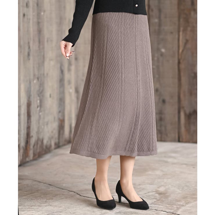 モカ | ニット綾柄プリーツスカート | rps