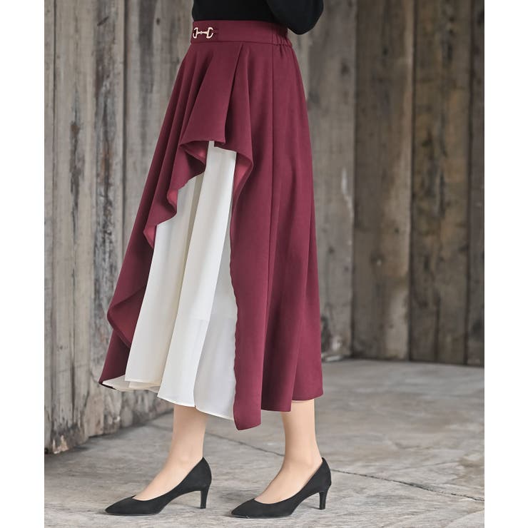 ボルドー | ビット付きラッフルアシメトリー切替スカート | rps