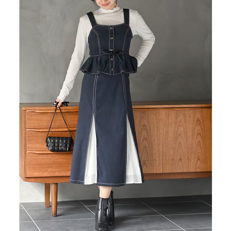 Dネイビー | シフォンプリーツ切替セットアップ風ジャンスカ | rps