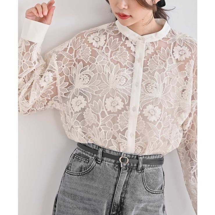 バンドカラー刺繍シアーブラウス | rps | 詳細画像1 