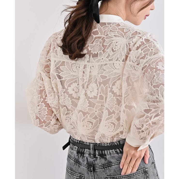 バンドカラー刺繍シアーブラウス | rps | 詳細画像13 