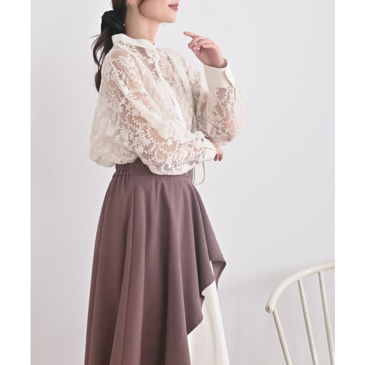 バンドカラー刺繍シアーブラウス | rps | 詳細画像15 