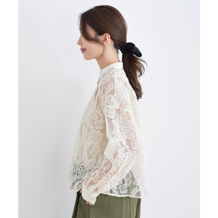 バンドカラー刺繍シアーブラウス | rps | 詳細画像20 