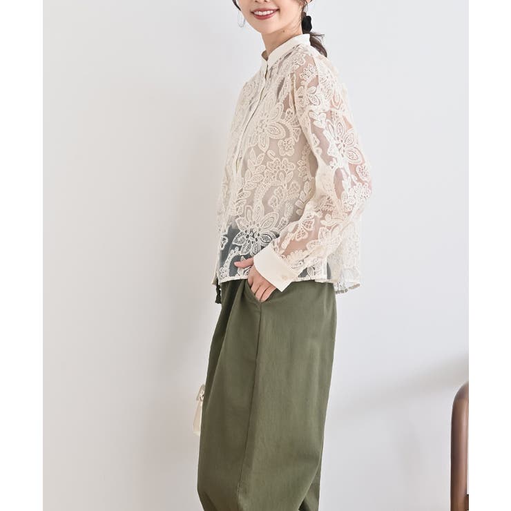 バンドカラー刺繍シアーブラウス | rps | 詳細画像3 