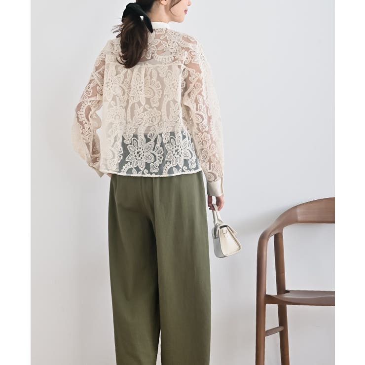 バンドカラー刺繍シアーブラウス | rps | 詳細画像4 