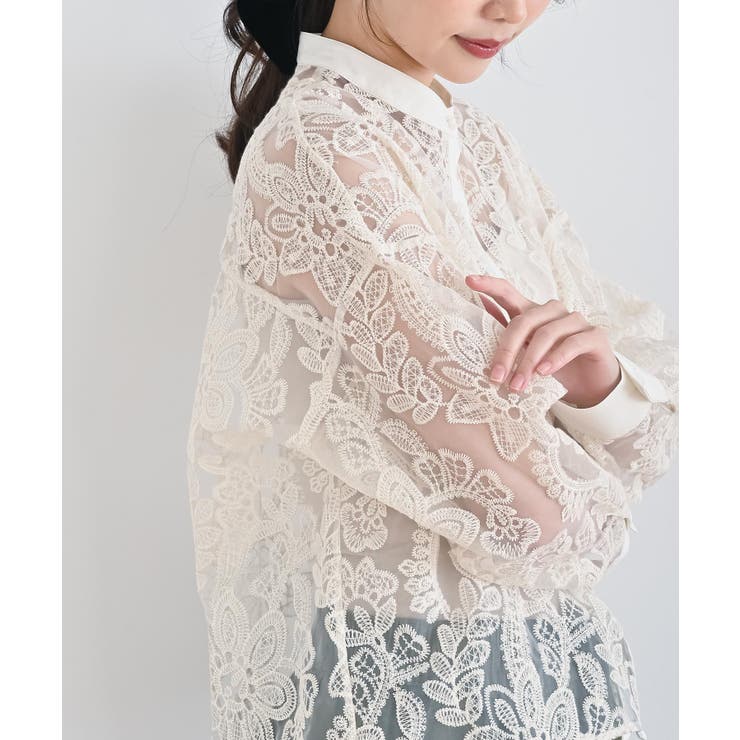 バンドカラー刺繍シアーブラウス | rps | 詳細画像6 