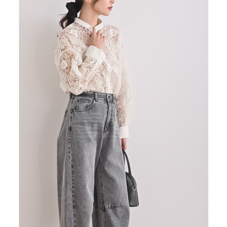 バンドカラー刺繍シアーブラウス | rps | 詳細画像9 