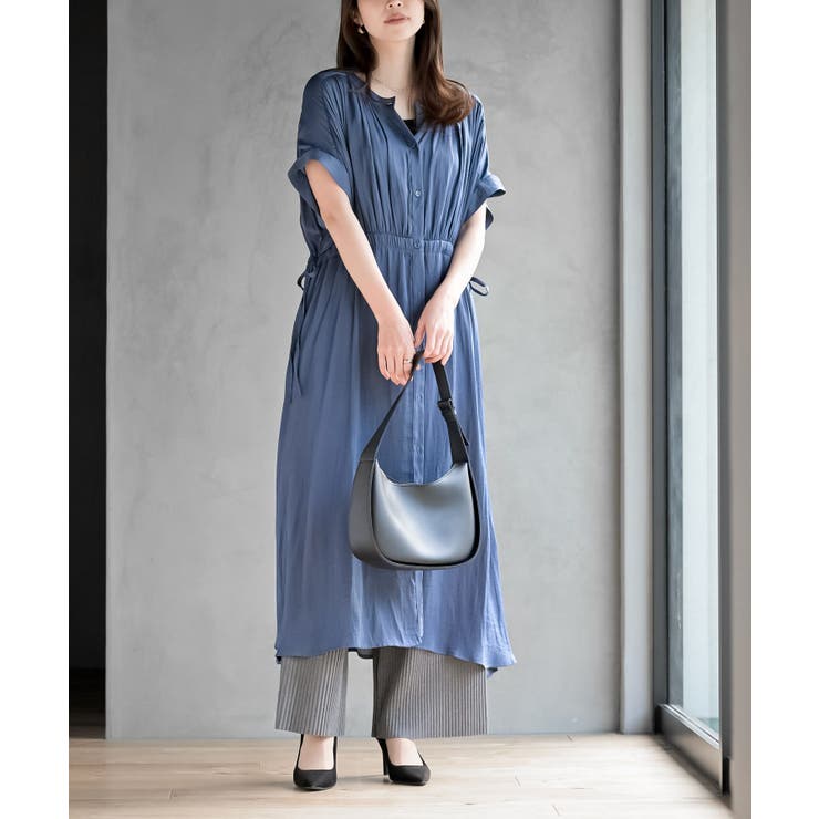 ネイビー | ウ゛ィンテージサテンバンドカラーワンピース | rps