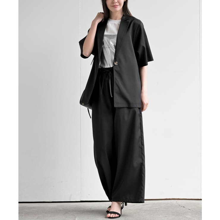 ブラック | 半袖テーラージャケット＋ワイドパンツセットアップ | rps
