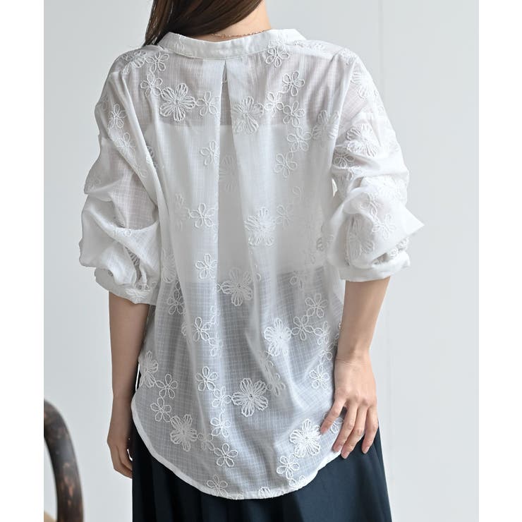 変形タックスリーブ刺繍スキッパーブラウス | rps | 詳細画像8 