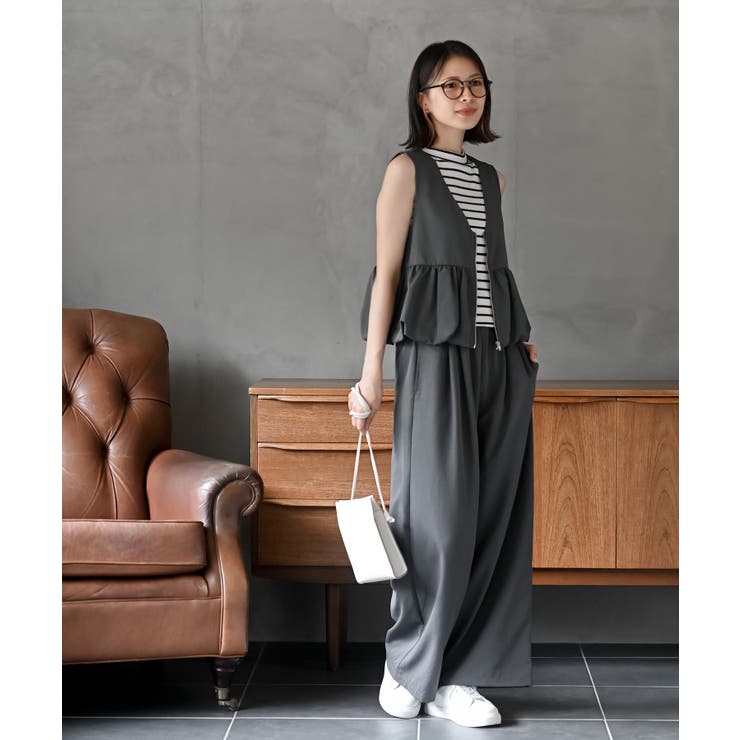 バルーンショートベスト＋ワイドパンツセットアップ[品番：RPSW0003948
