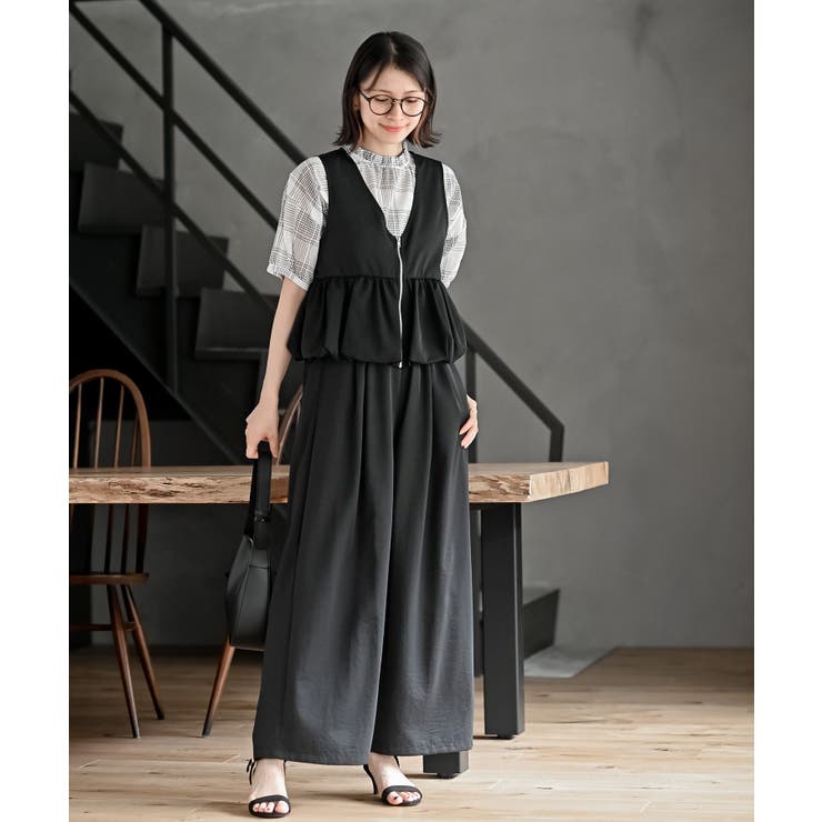 バルーンショートベスト＋ワイドパンツセットアップ[品番：RPSW0003948