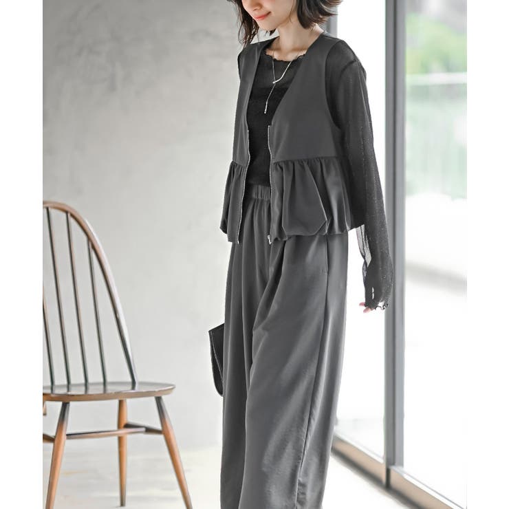 バルーンショートベスト＋ワイドパンツセットアップ[品番：RPSW0003948