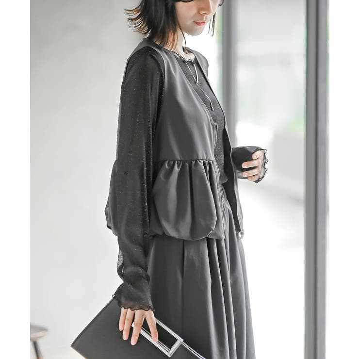 バルーンショートベスト＋ワイドパンツセットアップ[品番
