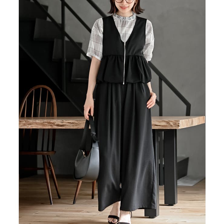 バルーンショートベスト＋ワイドパンツセットアップ[品番