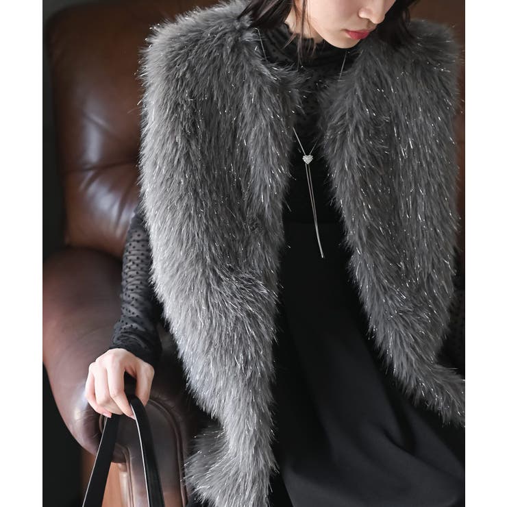 ラメ入りフェイクファーベスト[品番：RPSW0003950]｜rps（アール