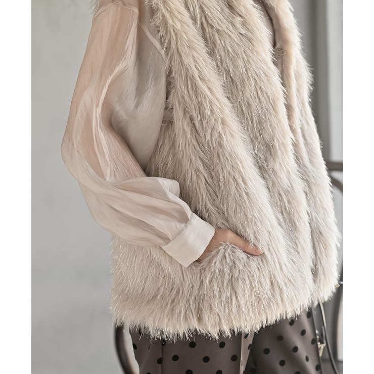 ラメ入りフェイクファーベスト[品番：RPSW0003950]｜rps（アール