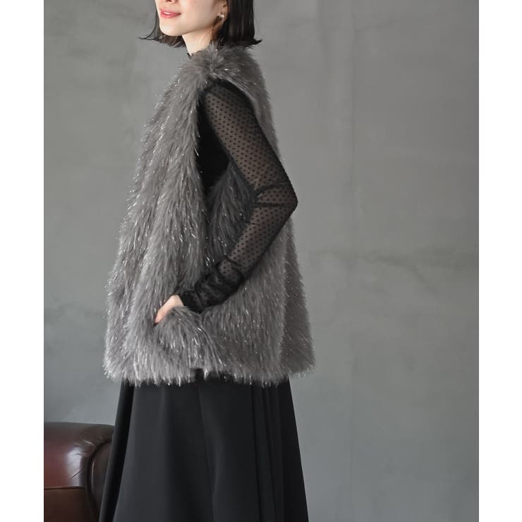 ラメ入りフェイクファーベスト[品番：RPSW0003950]｜rps（アール