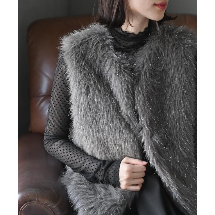 ラメ入りフェイクファーベスト[品番：RPSW0003950]｜rps（アール