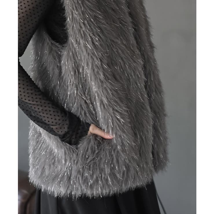 ラメ入りフェイクファーベスト[品番：RPSW0003950]｜rps（アール