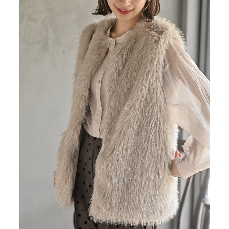 美品　LUGER ファーベスト ラメ入りフェイクファーベスト[品番：RPSW0003950]｜rps（アール