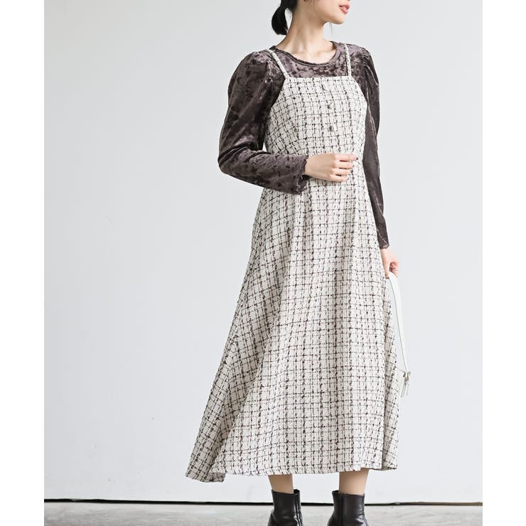 アイボリー | インナーＳＥＴツイードフレアーキャミワンピース | rps