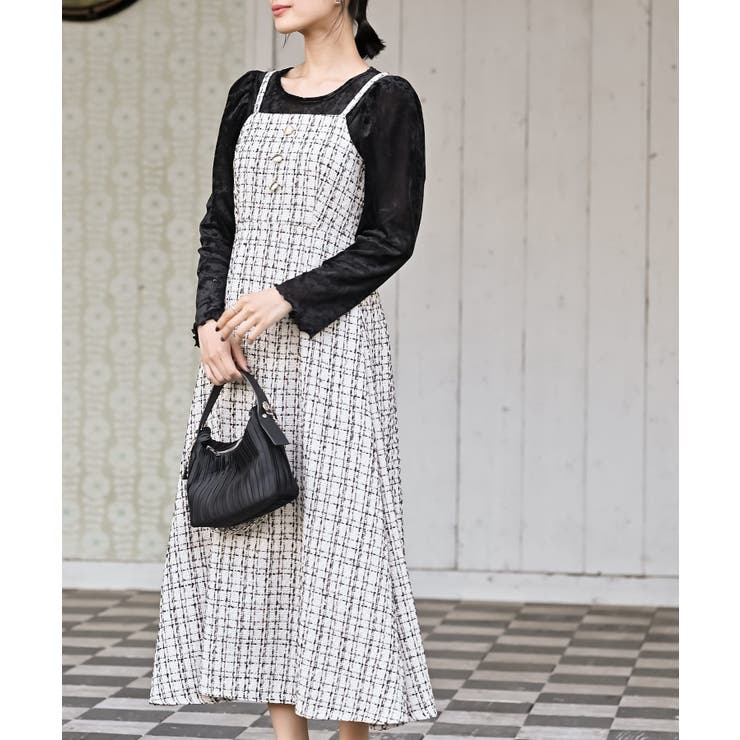 アイボリー2 | インナーＳＥＴツイードフレアーキャミワンピース | rps
