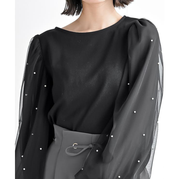 ブラック | チュールパールスリーブカットプルオーバー | rps