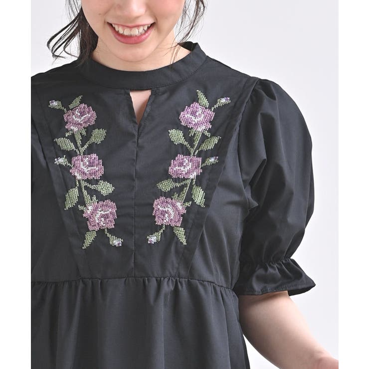 クロス刺繍ウイングスリーブ5分袖チュニック[品番：RPSW0000333]｜rps
