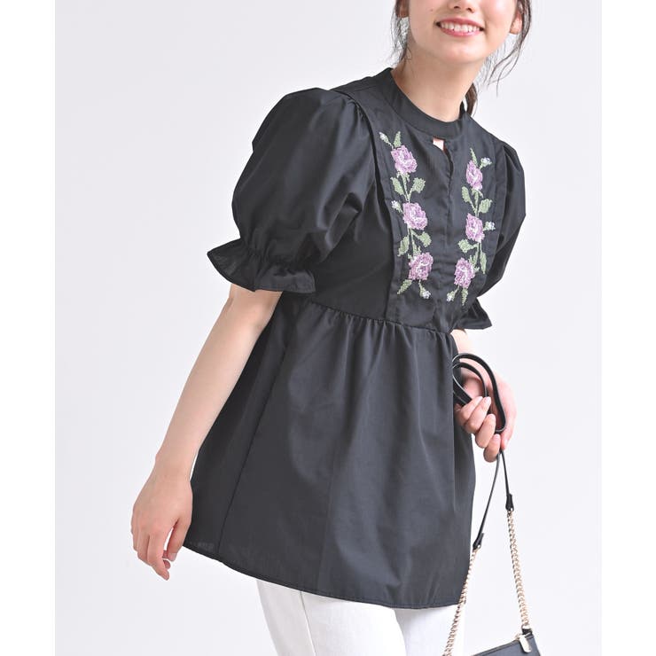 クロス刺繍ウイングスリーブ5分袖チュニック[品番：RPSW0000333]｜rps