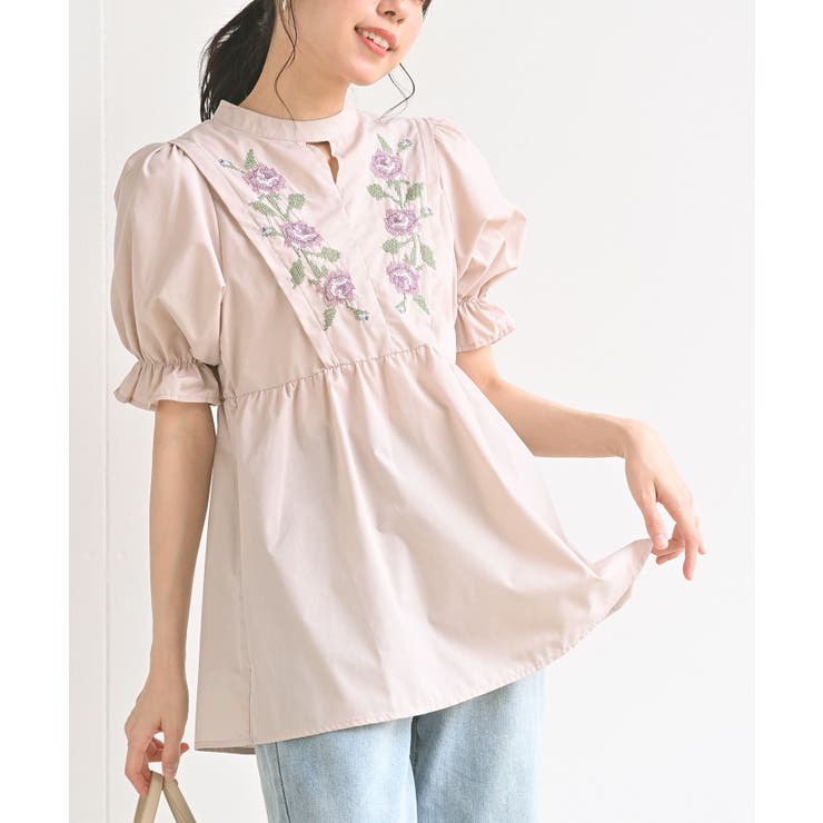 クロス刺繍ウイングスリーブ5分袖チュニック[品番：RPSW0000333]｜rps