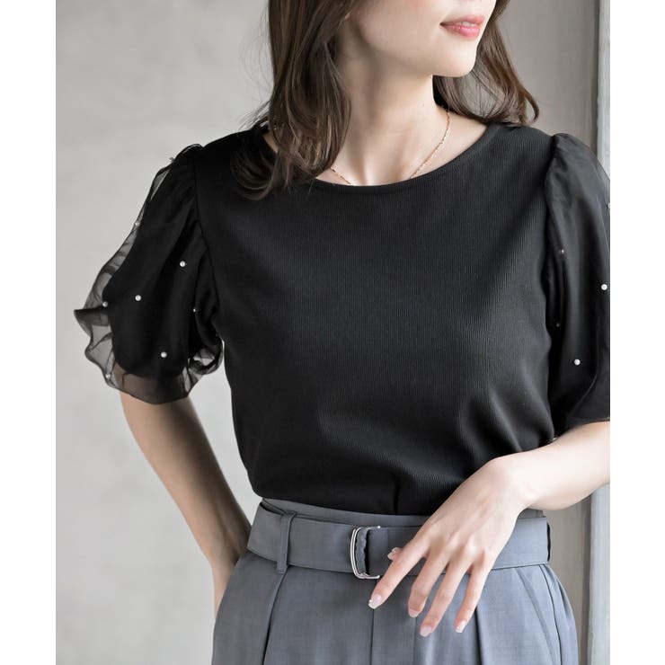 チュールパールハーフスリーブカットプルオーバー | rps | 詳細画像1 