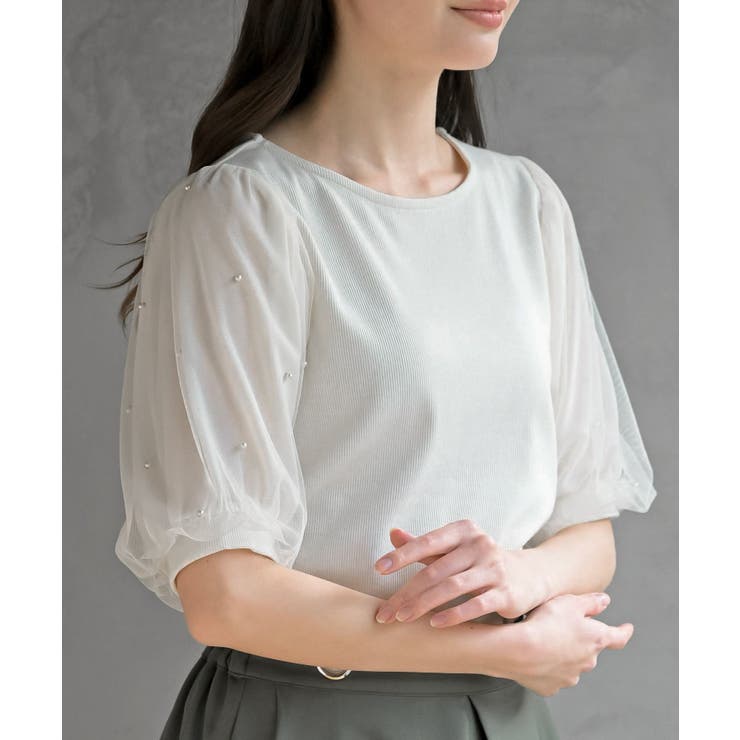 オフホワイト | チュールパールハーフスリーブカットプルオーバー | rps
