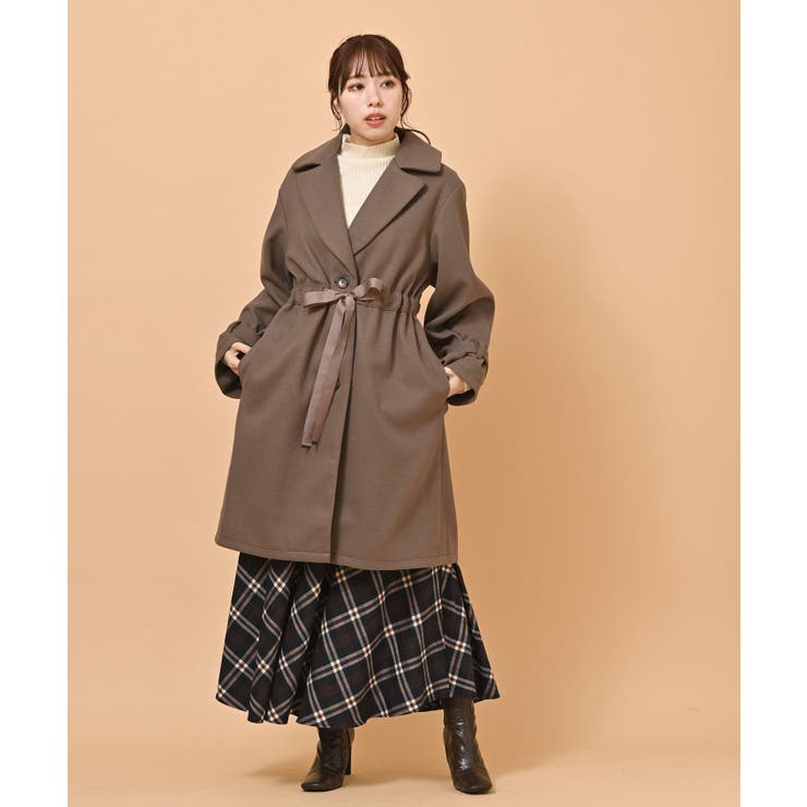 ブラウンラップコート ウエストリボン付き GRL ／ブラウン ロングガウンコート ウエストリボン付き - メルカリ