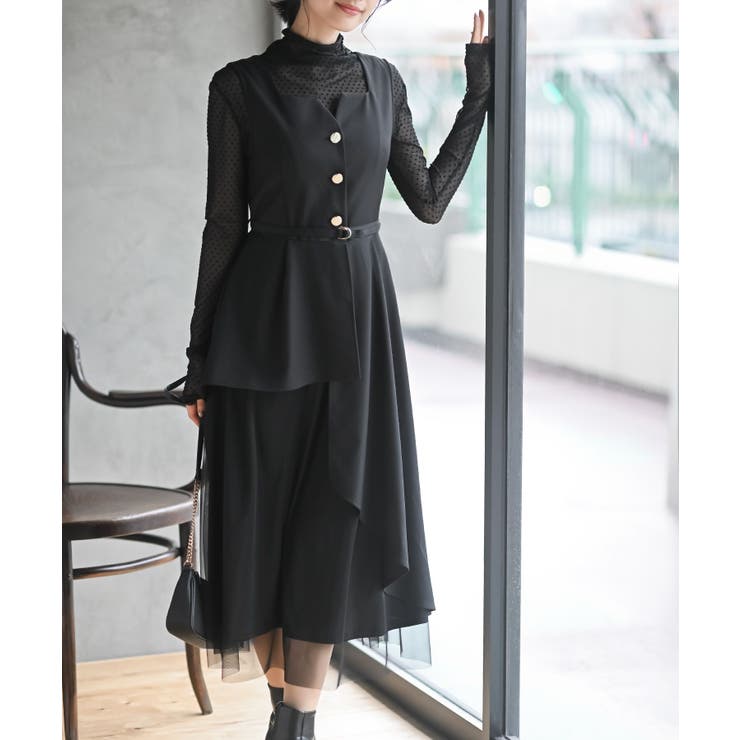 ブラック | チュールレイヤードワンピース | rps