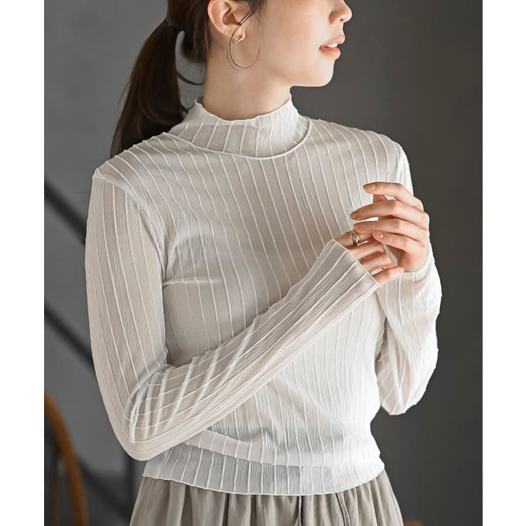 オフホワイト | シアーストライプハイネックカットソー | rps