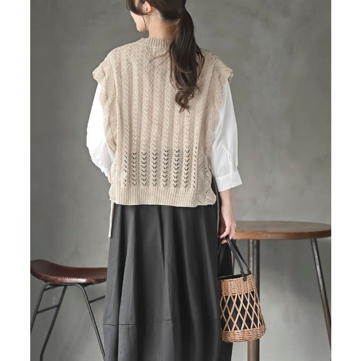 透かし編みベスト＋７分袖シャツアンサンブル | rps | 詳細画像12 