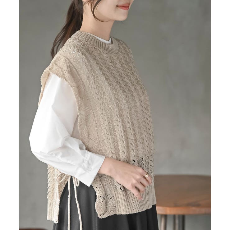 透かし編みベスト＋７分袖シャツアンサンブル | rps | 詳細画像15 