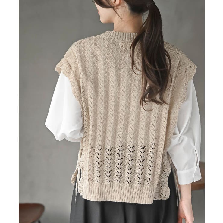 透かし編みベスト＋７分袖シャツアンサンブル | rps | 詳細画像16 