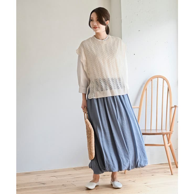 透かし編みベスト＋７分袖シャツアンサンブル | rps | 詳細画像2 